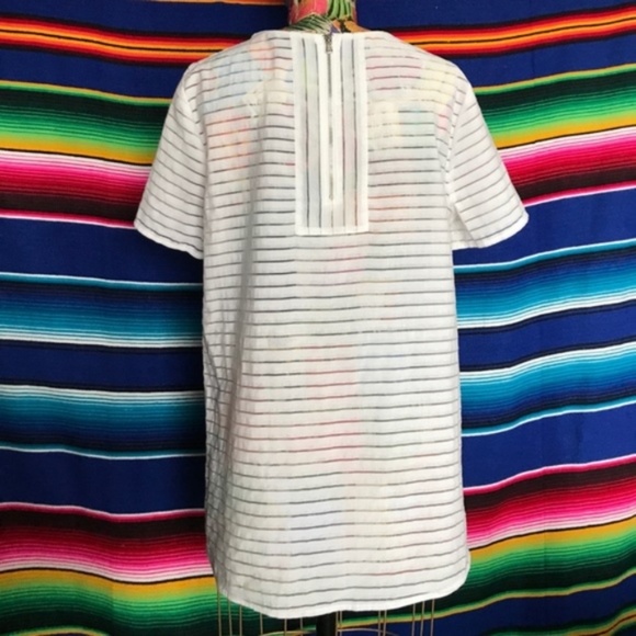 J Crew Shadow Stripe Top Contrast Sheer Mesh Panel - Picture 5 of 8